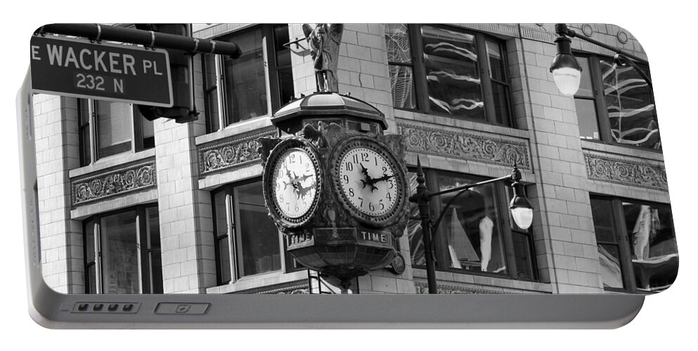 Clock Portable Battery Charger featuring the photograph Clock on Jewelers Building - Chicago by Jackson Pearson