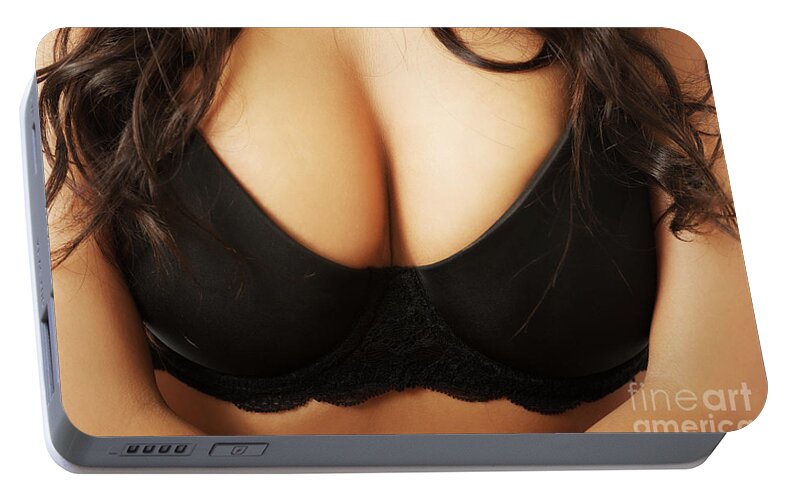 Female boobs in black bra Poster