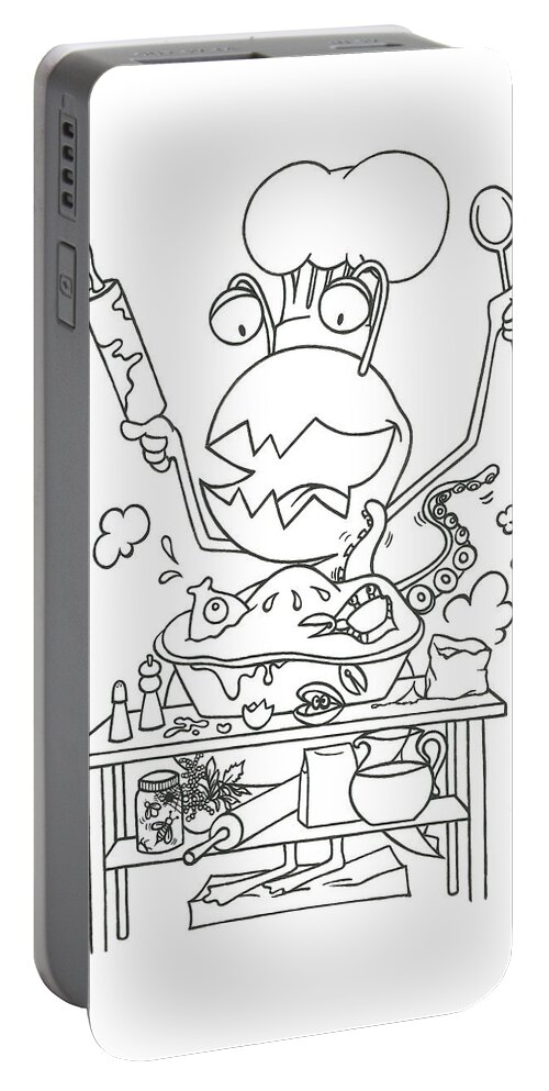 Monster Portable Battery Charger featuring the drawing Closet Monster Baking by Konni Jensen