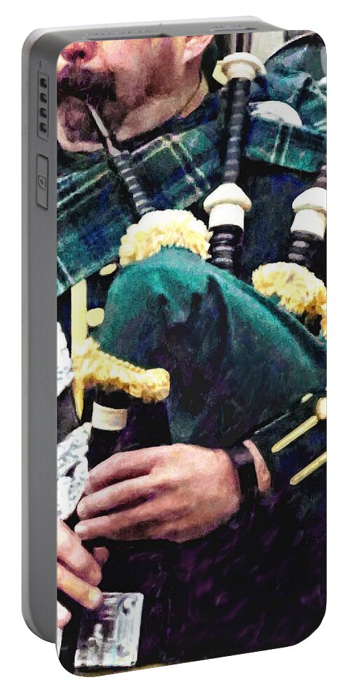 Bagpipes Portable Battery Charger featuring the photograph Closeup of Bagpiper by Susan Savad