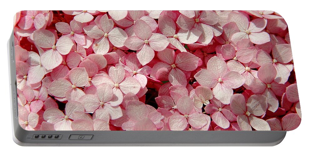 Pink Hydrangea Portable Battery Charger featuring the photograph Closeup of Pink Hydrangea by Allen Nice-Webb