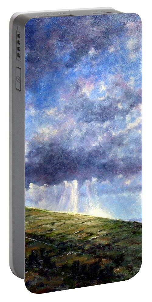 Oil Painting Portable Battery Charger featuring the painting Cloud Burst Ireland by Jim Gola