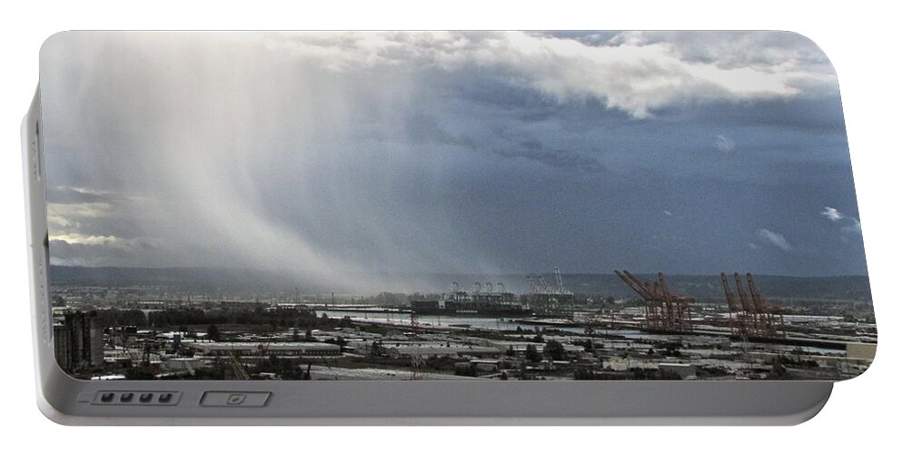 Rain Portable Battery Charger featuring the photograph Cloudburst - Tacoma by Sean Griffin