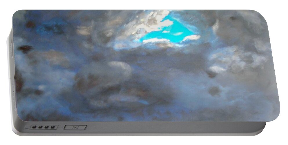 Cloud Portable Battery Charger featuring the painting Cloudhole by Pilbri Britta Neumaerker