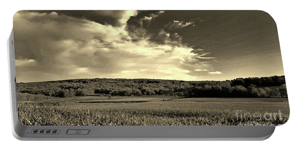 Farm Portable Battery Charger featuring the photograph Clouds and Cornfields by Dani McEvoy