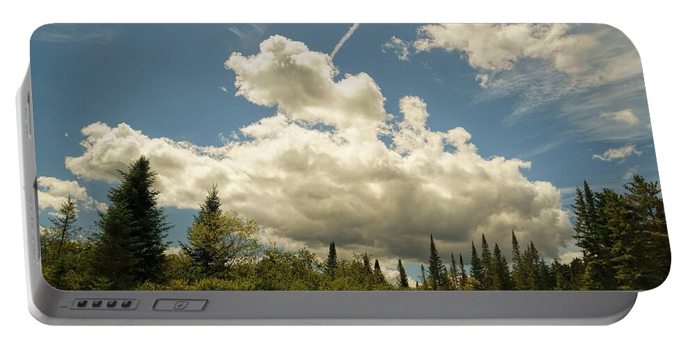 Adirondacks Portable Battery Charger featuring the photograph Clouds Over The Evergreens by Jean Macaluso