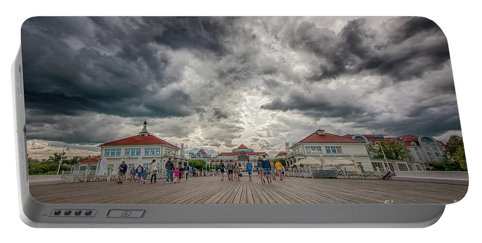 Baltic Portable Battery Charger featuring the photograph Clouds over the Molo Pier, Sopot by Mariusz Talarek