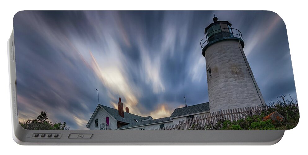 Pemaquid Point Lighthouse Portable Battery Charger featuring the photograph Cloudy Sunset at Pemaquid Point by Kristen Wilkinson