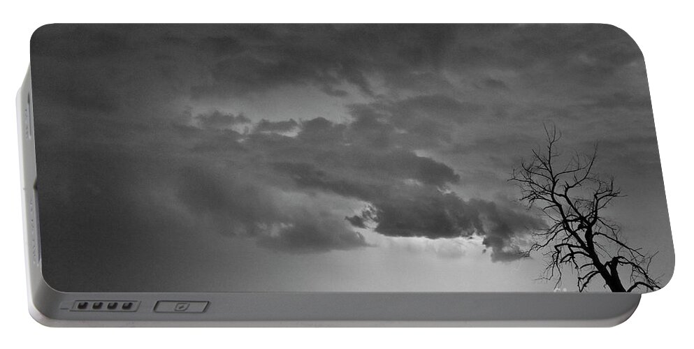Tree Portable Battery Charger featuring the photograph CO Cloud to Cloud Lightning Thunderstorm 27 BW by James BO Insogna