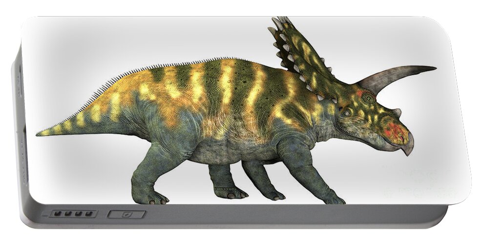 Coahuilaceratops Portable Battery Charger featuring the painting Coahuilaceratops on White by Corey Ford