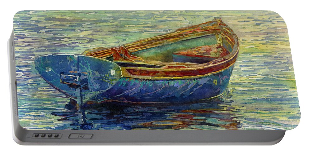 Rowboat Portable Battery Charger featuring the painting Coastal Lullaby by Hailey E Herrera