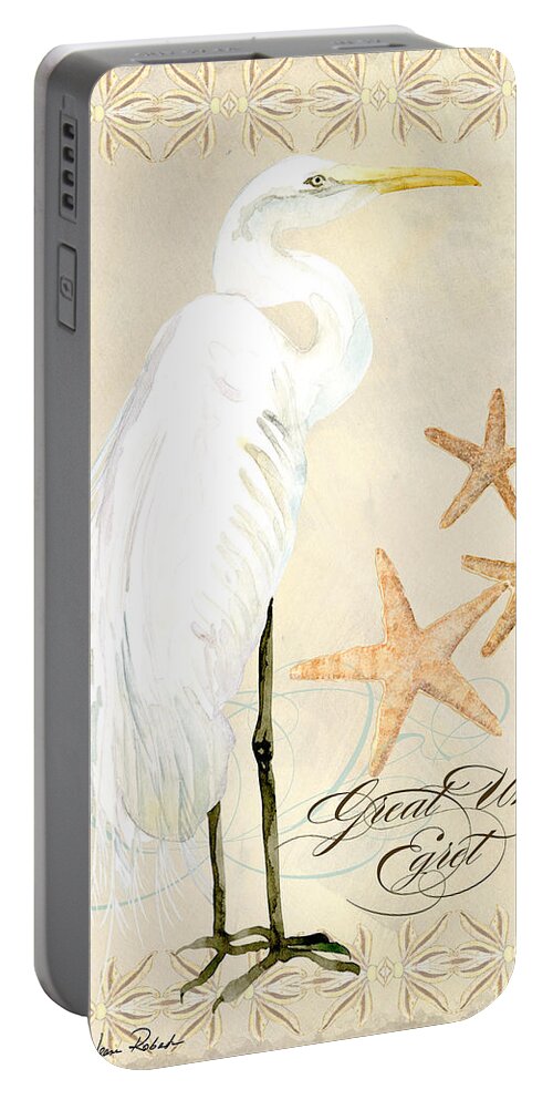 Watercolor Portable Battery Charger featuring the painting Coastal Waterways - Great White Egret by Audrey Jeanne Roberts
