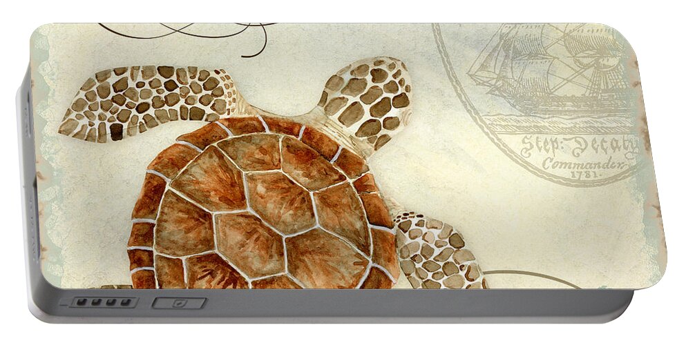 Watercolor Portable Battery Charger featuring the painting Coastal Waterways - Green Sea Turtle 2 by Audrey Jeanne Roberts