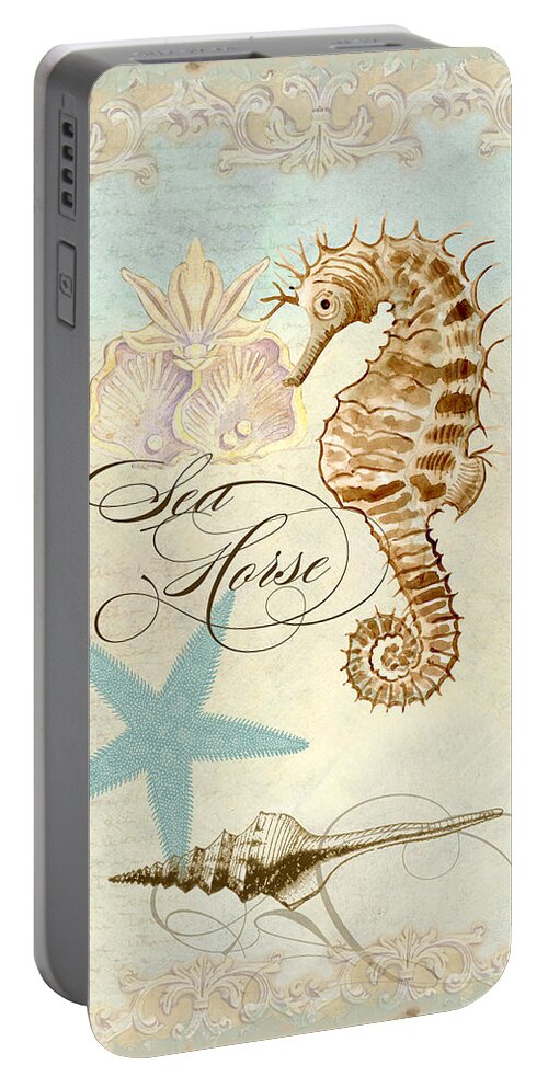 Watercolor Portable Battery Charger featuring the painting Coastal Waterways - Seahorse Rectangle 2 by Audrey Jeanne Roberts