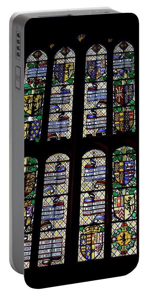 Stained Glass Portable Battery Charger featuring the photograph Coats of Arms Stained Glass by Eric Tressler
