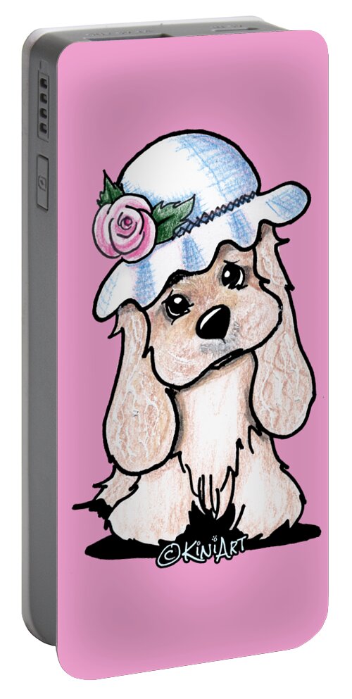 Cocker Portable Battery Charger featuring the drawing Cocker Spaniel In Hat by Kim Niles aka KiniArt