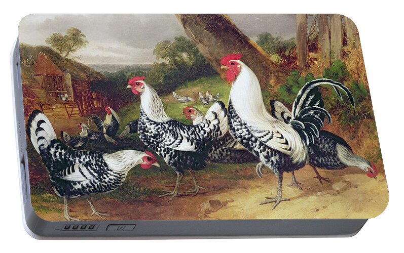 Cockerels Portable Battery Charger featuring the painting Cockerels in a Landscape by William Joseph Shayer