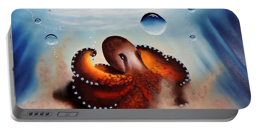 Blues Portable Battery Charger featuring the painting Coconut Octopus by Dianna Lewis