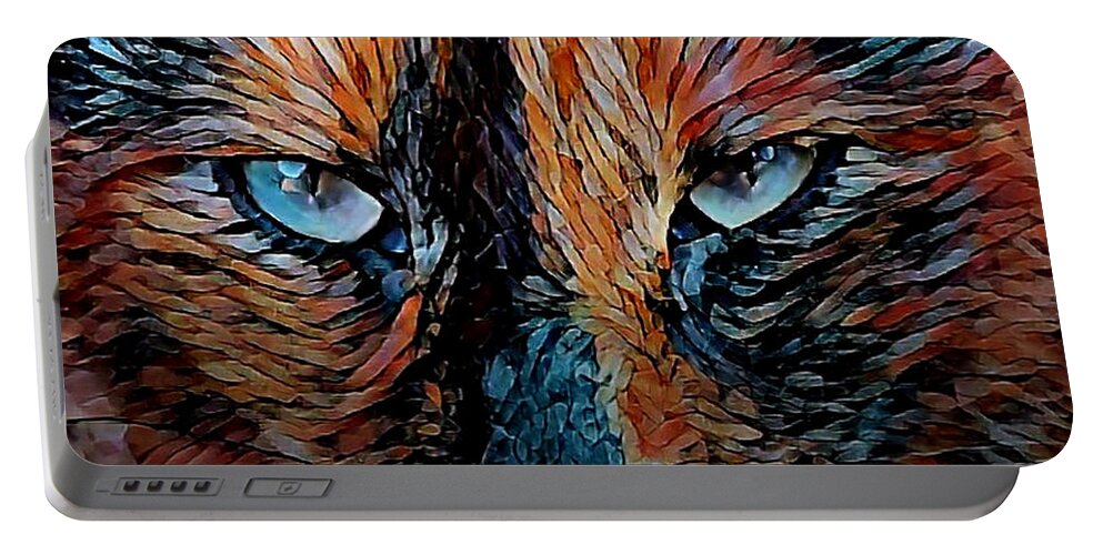 Digital Art Portable Battery Charger featuring the digital art Coconut the Feral Cat by Artful Oasis