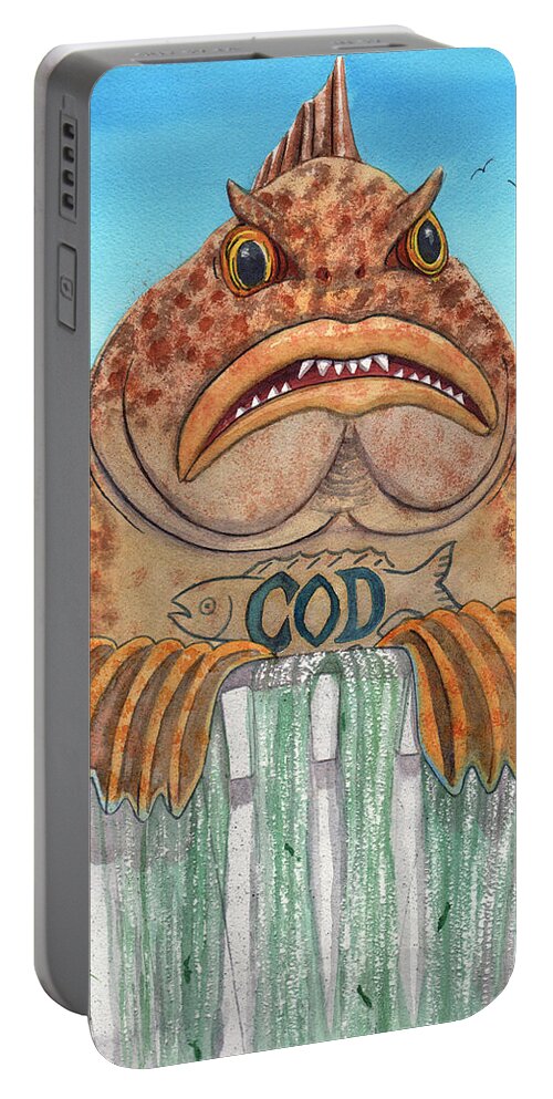 Fish Portable Battery Charger featuring the painting Cod Dam by Catherine G McElroy
