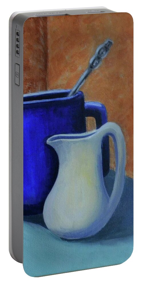 Coffee Portable Battery Charger featuring the painting Coffee and Cream by Nancy Sisco