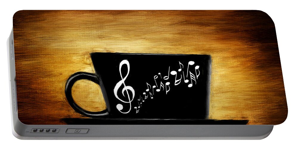 Coffee Portable Battery Charger featuring the digital art Coffee And Music by Lourry Legarde