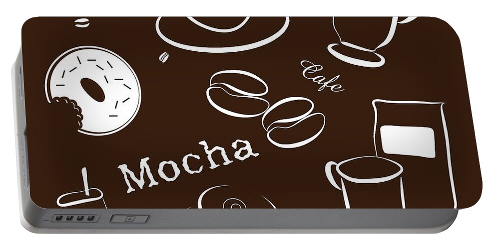 Backdrop Portable Battery Charger featuring the drawing Coffee/Cafe Pattern Background by Serena King