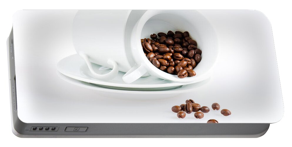 Background Portable Battery Charger featuring the photograph Coffee cups and coffee beans by U Schade