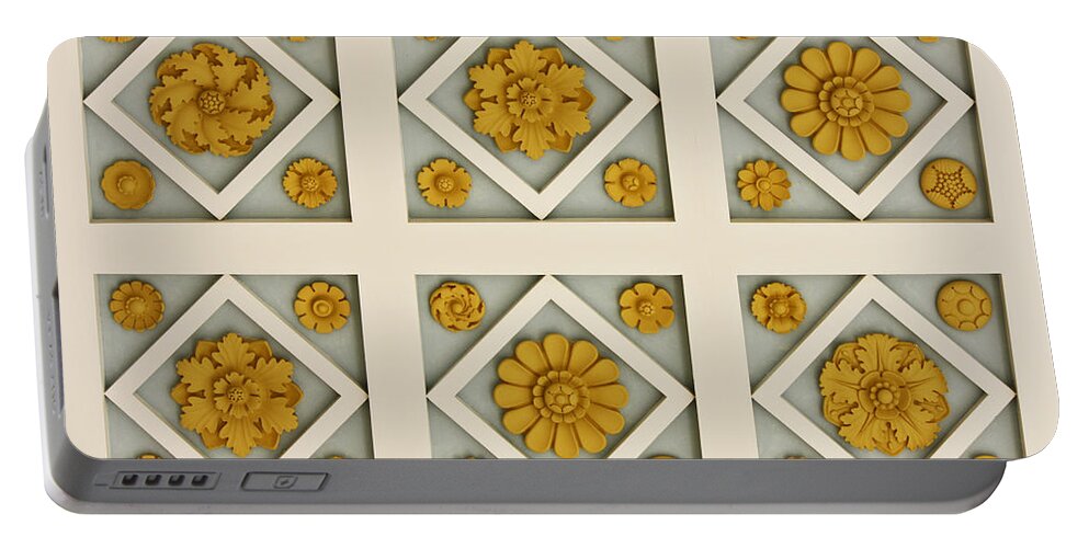 Getty Portable Battery Charger featuring the photograph Coffered Ceiling Detail at Getty Villa by Teresa Mucha