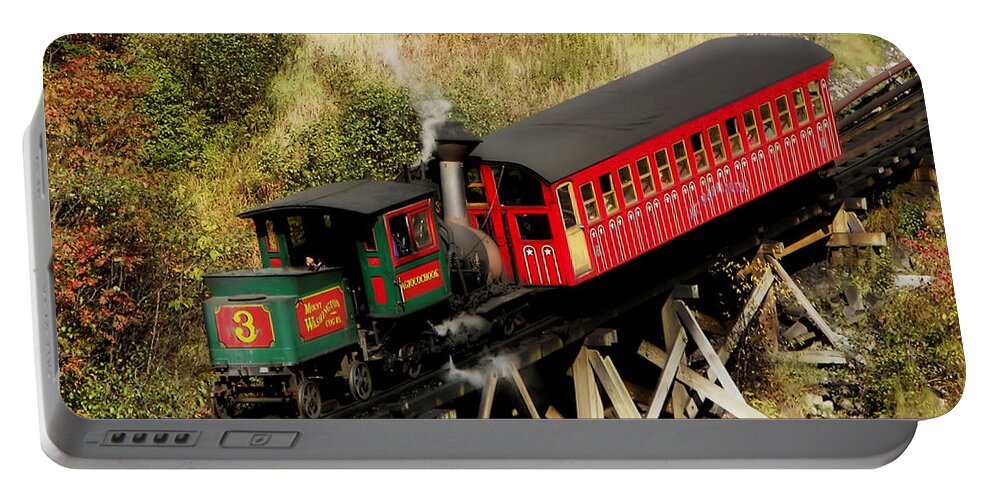 White Mountains Portable Battery Charger featuring the photograph Cog Railway Vintage by Harry Moulton