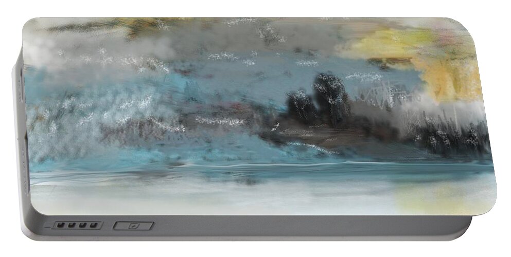 Landscape Portable Battery Charger featuring the digital art Cold Day Lakeside Abstract Landscape by David Lane