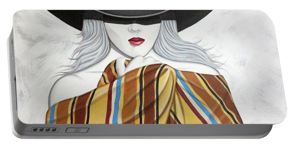 Cowgirl Portable Battery Charger featuring the painting Cold Hottie by Lance Headlee
