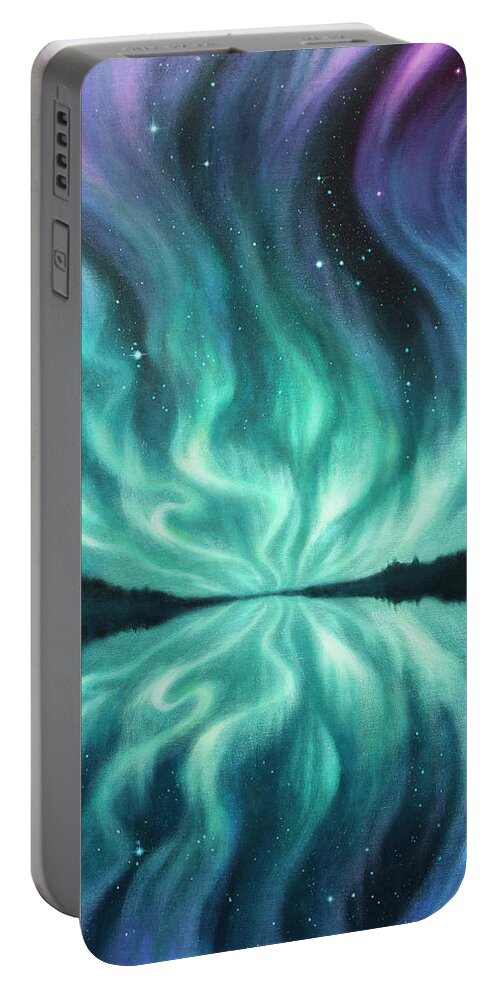 Aurora Portable Battery Charger featuring the painting Light Dance by Lucy West