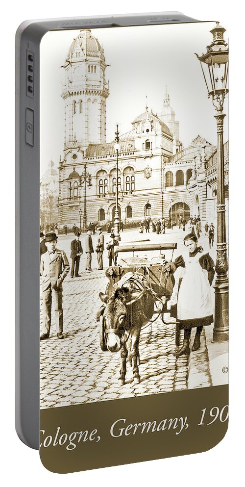 Cologne Portable Battery Charger featuring the photograph Cologne, Germany Street Scene, 1903, Vintage Photograph by A Macarthur Gurmankin