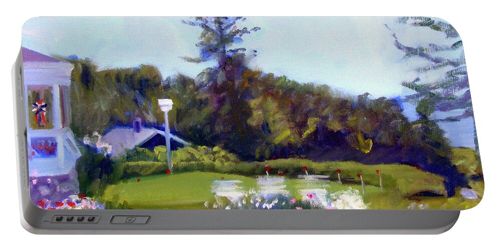 Colony Hotel Portable Battery Charger featuring the painting Colony Putting Green by Candace Lovely