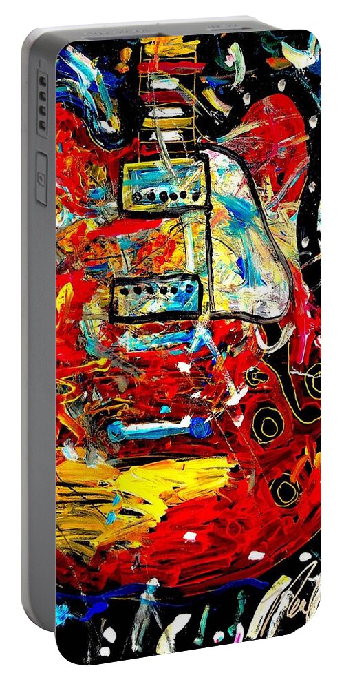 Electric Guitar Portable Battery Charger featuring the painting Color wheel guitar by Neal Barbosa
