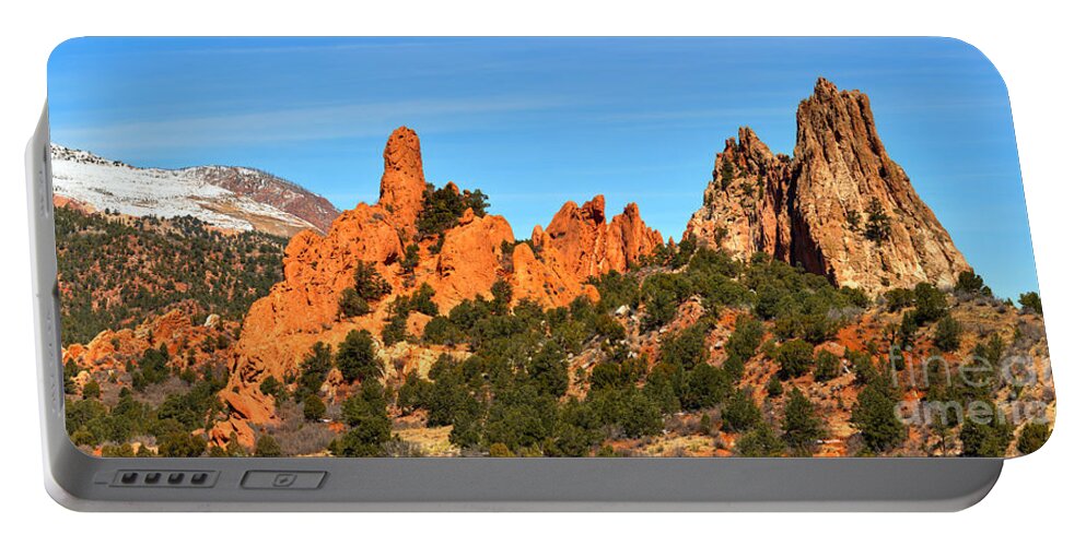 Garden Of The Gods High Point Portable Battery Charger featuring the photograph Colorado Springs Garden Of The Gods High Point Panorama by Adam Jewell