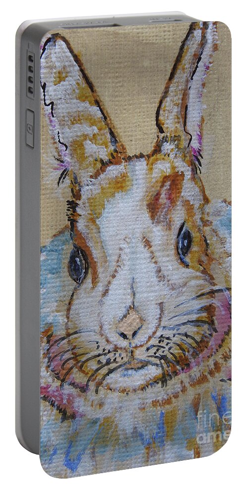 Rabbit Portable Battery Charger featuring the painting Colorful Bunny #755 by Ella Kaye Dickey
