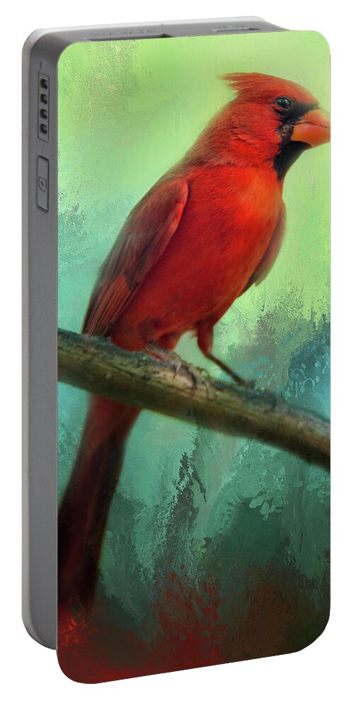 Cardinal Portable Battery Charger featuring the photograph Colorful Cardinal by Barbara Manis