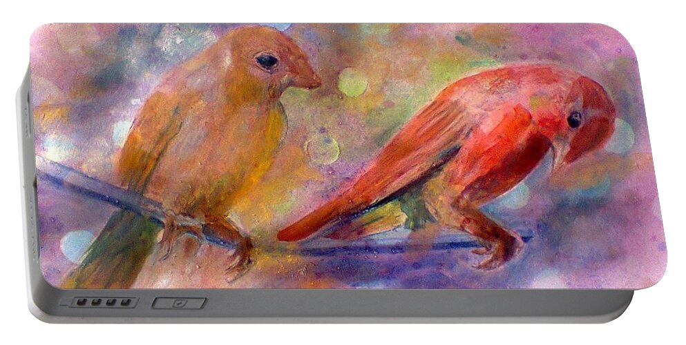 Birds Portable Battery Charger featuring the painting Colorful Day by Khalid Saeed