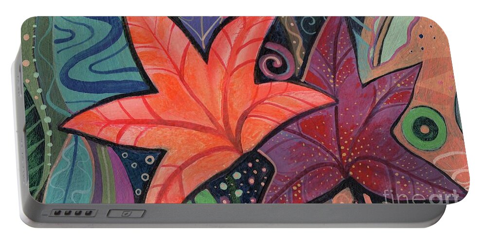Leaves Portable Battery Charger featuring the painting Colorful Fall by Helena Tiainen