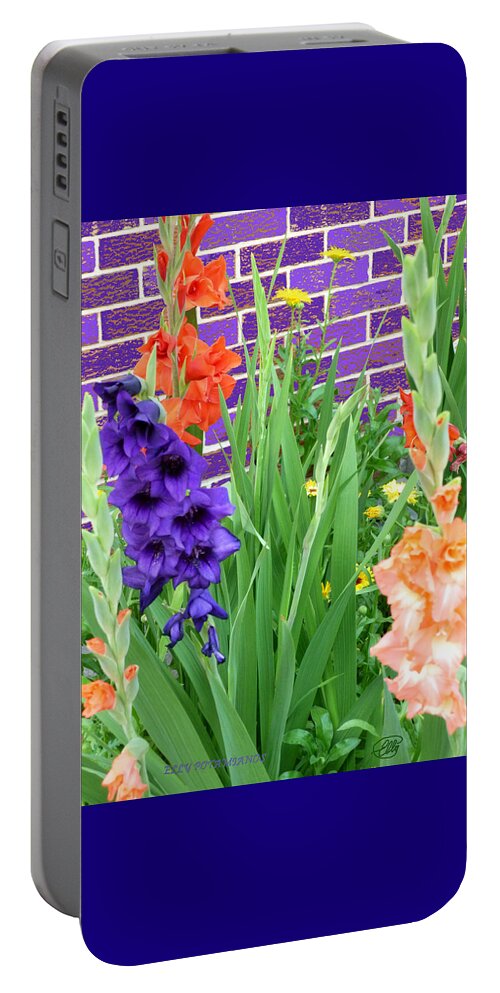 Gladiolas Portable Battery Charger featuring the pyrography Colorful Gladiolas by Elly Potamianos