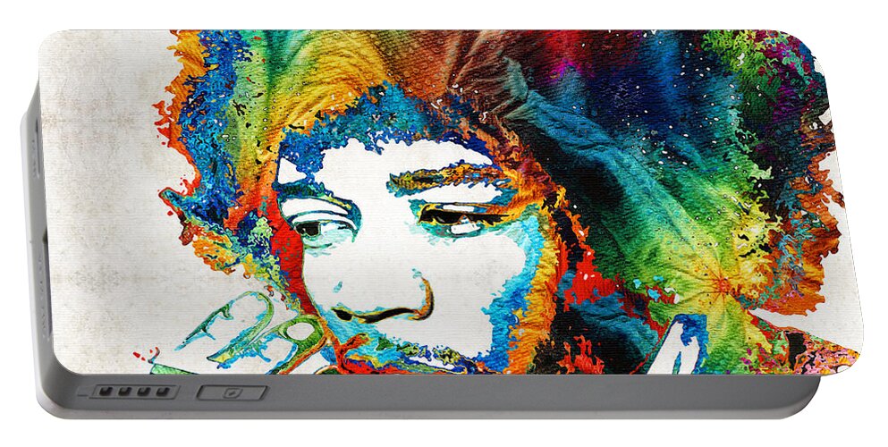 Jimi Hendrix Portable Battery Charger featuring the painting Colorful Haze - Jimi Hendrix Tribute by Sharon Cummings