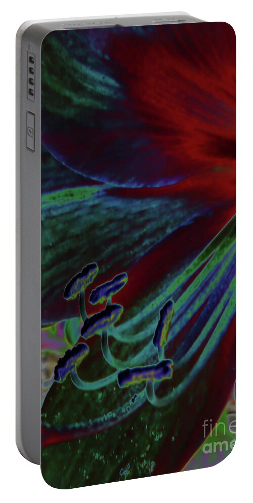 Amaryllis Portable Battery Charger featuring the digital art Colorful Neon Amaryllis by D Hackett