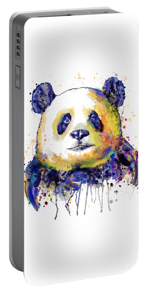 Marian Voicu Portable Battery Charger featuring the painting Colorful Panda Head by Marian Voicu