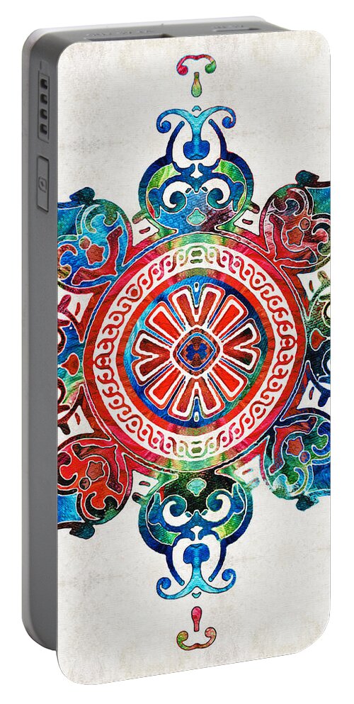 Mandala Portable Battery Charger featuring the painting Colorful Pattern Art - Color Fusion Design 3 By Sharon Cummings by Sharon Cummings