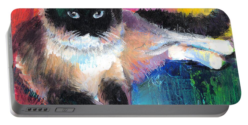 Ragdoll Cat Portable Battery Charger featuring the painting Colorful Ragdoll Cat painting by Svetlana Novikova