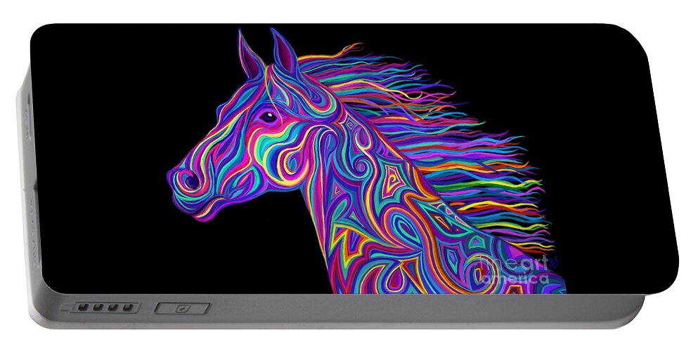 Horse Portable Battery Charger featuring the drawing Colorful Rainbow Stallion by Nick Gustafson