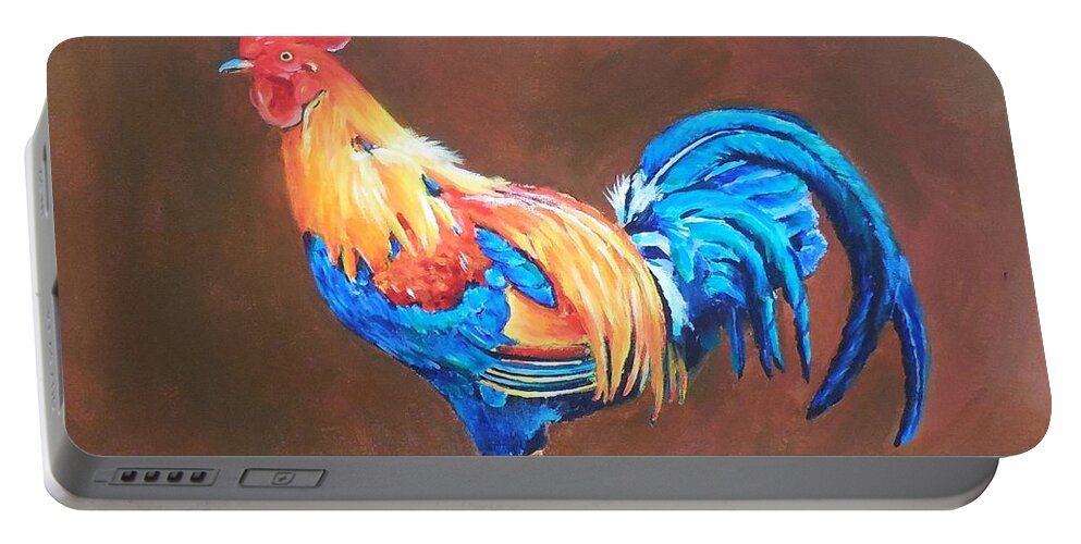 Rooster Portable Battery Charger featuring the painting Colorful Rooster by Cami Lee