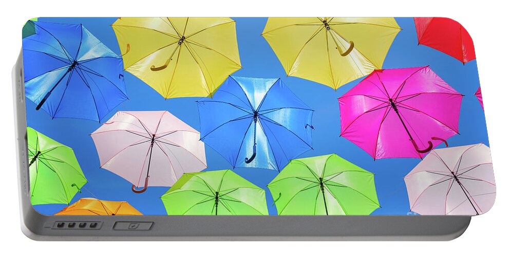 Umbrellas Portable Battery Charger featuring the photograph Colorful Umbrellas II by Raul Rodriguez